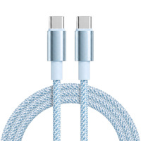 Kabel Data Pengisian Cepat Tipe-C Ganda 60W Warna Biru Muda, Anyaman Nilon/Braided, untuk iPhone/Ponsel BJC