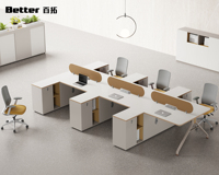 Poste de travail ergonomique en T moderne pour 4 personnes, bureau modulaire pour personnel avec cloison de séparation et armoire de rangement résistante à l'eau