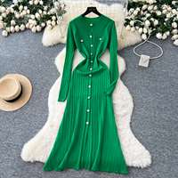 Robe élégante pour femmes, rose, tricotée, à manches longues, style A, décontractée, avec décoration boutonnée, pour tous les jours, pour les fêtes, robes pour femmes