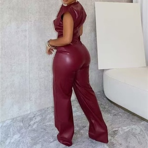 Combinaison en cuir sans manches pour femme, pantalon long, tendance - Product Image 2