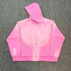 Sudadera con capucha para hombre de alta calidad, con cremallera, estilo acid wash, streetwear, desgastada, de peso pesado, con estampado en relieve. - Product Image 2