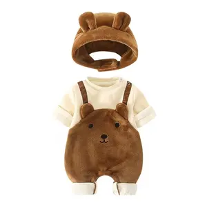 New baby fall/winter cute cartoon onesie crawl suit 100% cotton thickened handsome hoodie