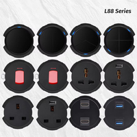 BAOBEN Interrupteur Rond à Bouton Poussoir LED, Panneau en Verre Trempé Noir, Prise Française EU, Module DIY Rétroéclairé Bleu à Grande Ouverture