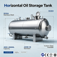 Réservoir de stockage d'huile horizontal en acier inoxydable SS304 de 500 à 50000 L pour huile alimentaire, fabricant certifié ASME CE