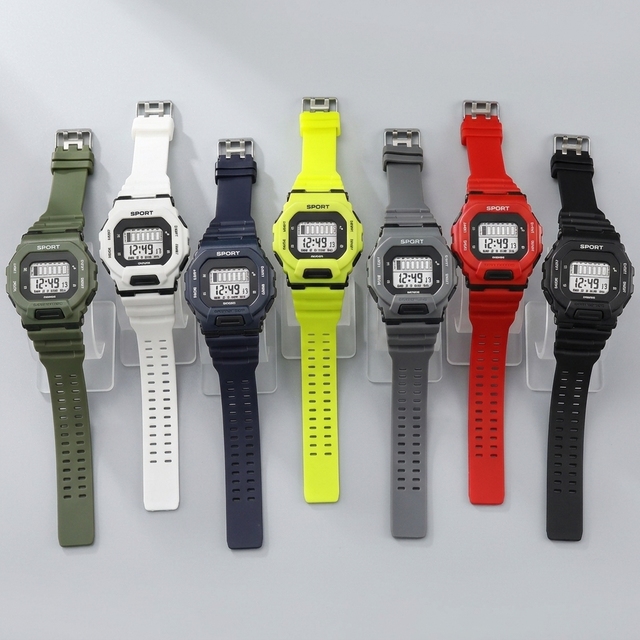 Wholesale LED Digital Multifunctional Sport Watch for Kids Fashion Waterproof Plastic Band Watch Luminous Feature for Boys Girls