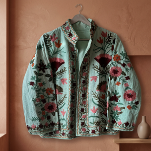Veste matelassée en coton brodée pour femme, motif floral Suzani, respirante, réversible, avec fermeture éclair, pour l'automne et l'hiver - Product Image 2