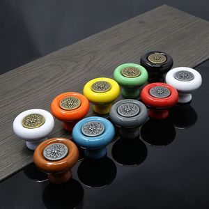 컬러풀 세라믹 손잡이 원형 문 캐비닛 서랍 손잡이 도자기 가구 - Product Image 5