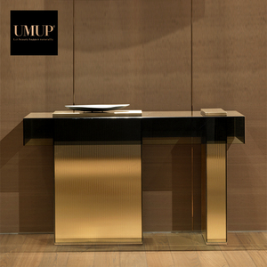 โต๊ะคอนโซลสไตล์ยุโรปสำหรับห้องนั่งเล่นและโถงทางเดิน ดีไซน์หรูหราแบบฝรั่งเศส หน้าท็อปหนัง โครงไม้จริง ทันสมัย โต๊ะคอนโซลกระจกสำหรับโถงทางเดิน - Product Image 3