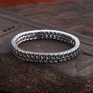 BOCAI S925 Sterling <strong>Silver</strong> Jewejry High-grade Locomotive Style Thick Unisex Mountain Pattern <strong>Armor</strong> Tide <strong>Bracelet</strong> for Men - Product Image 1