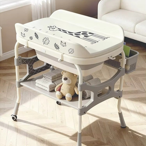 Table à langer pliable multifonctionnelle, <span class=keywords><strong>station</strong></span> à couches portable à roulettes pour nouveau-nés avec zone de massage pour les soins des nourrissons - Product Image 1