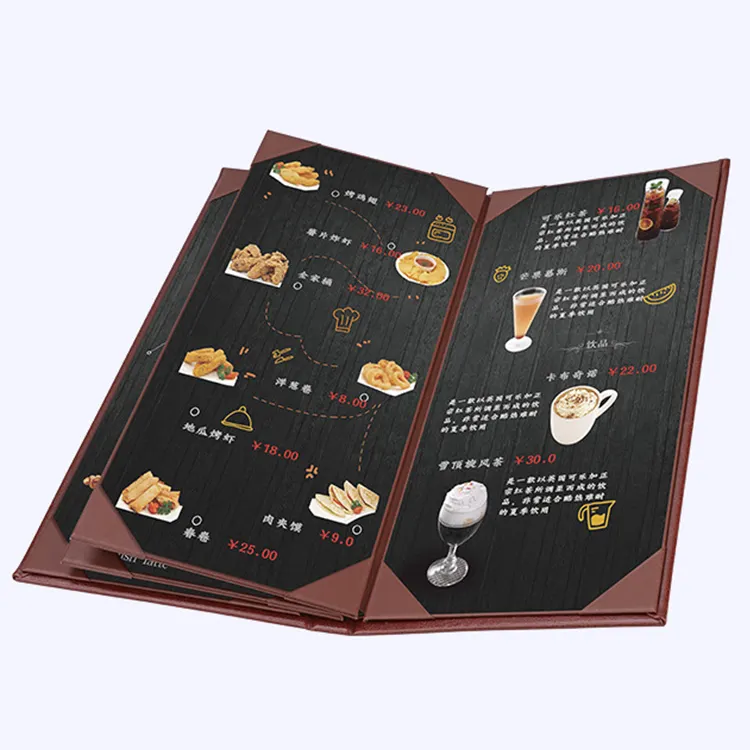 Commercio all'ingrosso bellissimo codice Qr A4 Flip Gatefold Menu copre il ristorante porta tavolo con Logo personalizzato