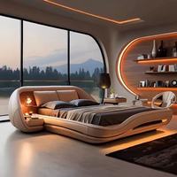 Lit de luxe italien design grand écran avec cadre en bois massif pour villas, différentes tailles, nouveau modèle 2026, lit en similicuir simple et élégant