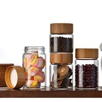 ONO-botella de vidrio de borosilicato sellada de 47mm de diámetro, tarro de almacenamiento de alimentos para dulces con tapa de bambú de tornillo