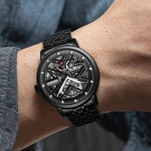 Reloj Mecánico Automático para Hombre MIGE, Correa de Acero Inoxidable, Esfera Negra, Caja Redonda de 43 mm, Diseño Hueco, Estilo Lujoso y Moderno - Product Image 4