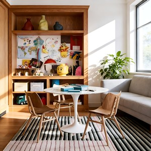 Meuble de salon MUJU en bois massif, style nordique minimaliste, étagère de rangement ouverte multi-niveaux, présentoir d'art pour enfants, interaction parent-enfant 5+ - Product Image 1