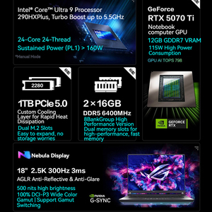 Portátil para Juegos ROG Strix Scar 18, Intel <span class=keywords><strong>Core</strong></span> <span class=keywords><strong>I9</strong></span>-<span class=keywords><strong>9980HK</strong></span>, Rtx 5070 Ti, Pantalla IPS de 18 Pulgadas 2.5K 240Hz, Teclado en Inglés, Windows 11 - Product Image 2