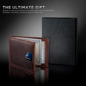 Cartera con etiqueta de aire de cuero Crazy Horse Vintage para hombre con Clip de dinero de Metal RFID que bloquea la cartera plegable delgada con Clip de dinero - Product Image 6