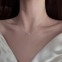 Collier double anneau en forme de cœur en argent sterling 925 avec zircon, collier ras du cou délicat