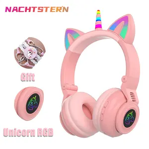 RGB独角兽儿童无线耳机带麦克风，控制RGB光女孩音乐立体声耳机手机儿童耳机礼品