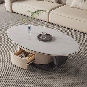Modern Minimalist Oval Coffee <b>Table</b> Tempered <b>Glass</b> Top Stainless Steel Base Storage Living Room Furniture Small Apartment Use - Product Image 2