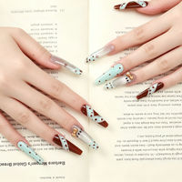 Faux Ongles Personnalisés en Gros, Effet Ombré, Nœud Mignon, 10 Pièces, à Coller, pour Ongles de Noël