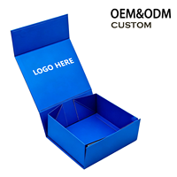 Boîte en papier rigide pliable avec rabat magnétique, logo personnalisé, bleu royal, doublure en éponge, emballage cadeau portable de luxe, pliable