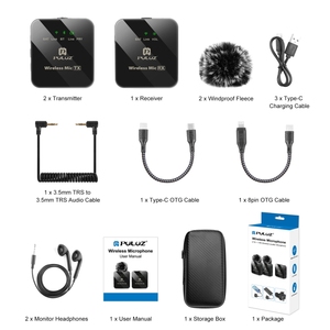 PULUZ Multi-funzione senza fili registrazione Audio Lavalier microfono 2 TX + 1 RX risvolto Mini microfono telefoni popolari all'ingrosso tipo C - Product Image 6