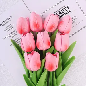 Venda por atacado de plástico real toque premium flores de tulipa decoração artificial sílica gel tulipa