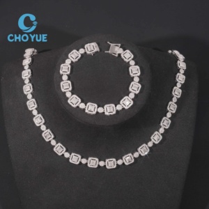High Clarity <b>Emerald</b> Cut Moissanite Link Chain Tennis Chain Hip Hop Bling <b>Pendant</b> Unisex Luxury Wedding Gift Necklace - Product Image 5