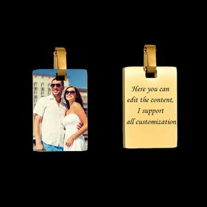 Collier avec pendentif carré en acier inoxydable personnalisé, peinture couleur, gravure photo, plaqué or 18 carats, collier avec lettre gravée, bijoux - Product Image 2
