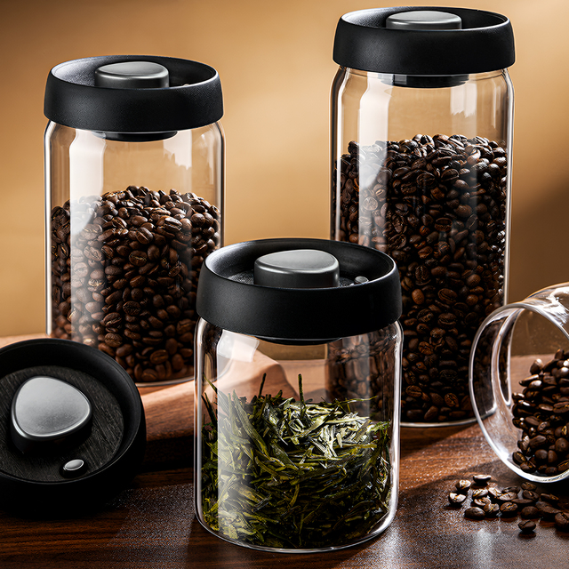 Oankr Vacuum Coffee Canister 500ml 900ml Food Storage Container, Airtight Glass Coffee Bean Jar, Professional Barista