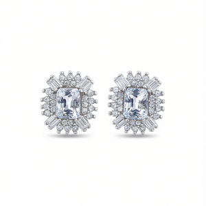 Orecchini a lobo Hobe in cristallo, argento 925, geometrici, di lusso, da festa, gioielli da donna, con montatura a griffe, colore champagne bianco - Product Image 1