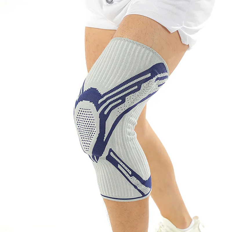 전문 통기성 배구 농구 실리콘 충돌 방지 스프링 지원 측면 안정제가있는 무릎 보호대