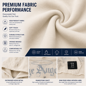 Felpa con Cappuccio Oversize da Uomo, Stampa <span class=keywords><strong>Angelo</strong></span> Effetto Consumato con Strass, in Cotone Pesante, Manica Lunga - Product Image 3