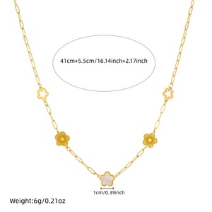 Fashionable Retro Gold Plated Flower White Shell Pendant Necklace Chain Stainless Steel Daily Wear Jewelry N4058 - Product Image 4