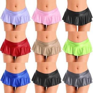 Falda brillante con volantes para mujer, ropa de dormir para fiesta <span class=keywords><strong>en</strong></span> la piscina de Color sólido, parte inferior del Bikini, <span class=keywords><strong>minifalda</strong></span> de tiro bajo, gran oferta - Product Image 6