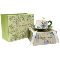 Ensemble tasse à café et soucoupe en céramique de style peinture à l'huile florale exquise, élégante tasse à thé de l'après-midi et coffret cadeau haut de gamme