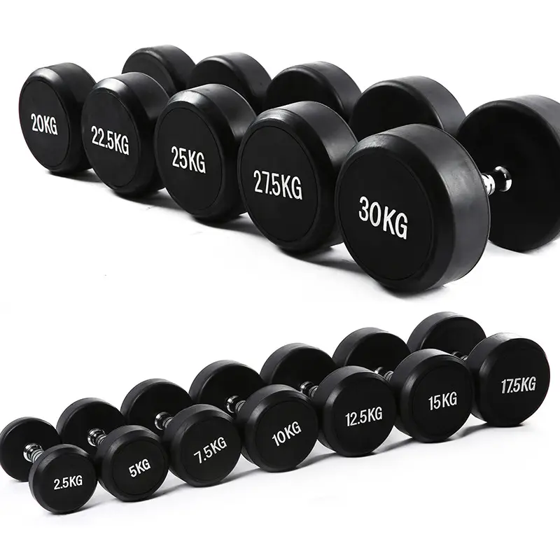 Berat gym dumbbell tetap 10kg 20kg 40kg 50kg berat rumah karet bulat hex set dumbbell pabrik grosir