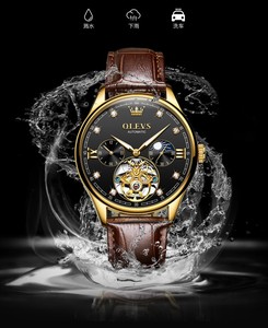 Reloj Mecánico Automático de Moda para Hombre, Caja de Aleación de Lujo, Correa de Cuero, Fase Lunar, Esfera Analógica, Cristal Mineral Redondo de 40.5 mm - Product Image 4