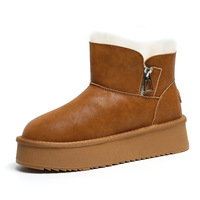 Bottes d'hiver mi-hautes en cuir véritable pour femmes, doublées de fourrure, semelle épaisse en caoutchouc extra-épais, imperméables, chaudes et légères