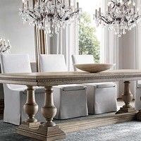Ensemble de table à manger rectangulaire en bois massif noyer américain classique avec 6 chaises en bois rembourrées