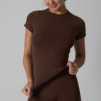 Camiseta Deportiva de Manga Corta para Mujer, Cuello Redondo, Alta Elasticidad, Sin Costuras, para Yoga y Running