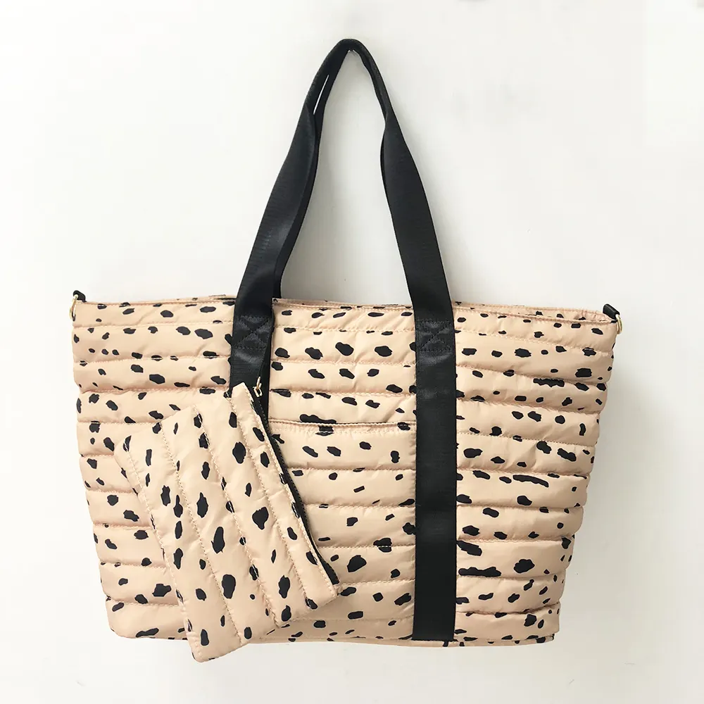 Winter Leopard Over sized Puffer Quilted tote bag For Women