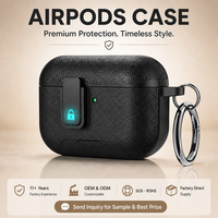 Casing Kulit PU AirPods 5 Pro 3 dengan Penjepit Aman, Carabiner, Penyangga, dan Pengisian Daya Nirkabel, 6 Warna, Grosir