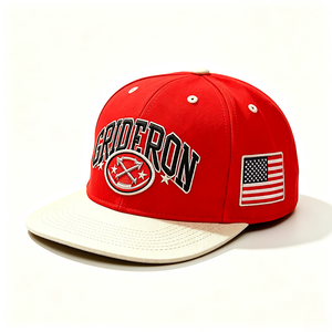 Casquette Snapback à 6 panneaux, rouge et blanche, à visière plate, broderie personnalisée, patch drapeau américain, réglable, sport, extérieur, été, unisexe - Product Image 4