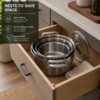 Ensemble de 10 ustensiles de cuisine en acier inoxydable de haute qualité pour la cuisson professionnelle, avec fond à induction double couche, casseroles et marmites