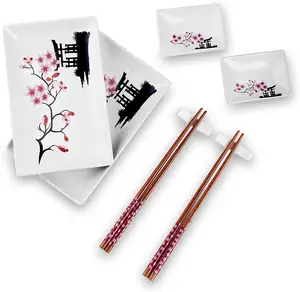 2 Sets Porselein Sushi Sets Japanse Stijl Sushi Maker Kit Diy 2 Dip Bowls 2 Sticks Stands Zelfgemaakte