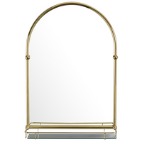 Miroir de maquillage de salle de bain éclairé de style antique, avec cadre en laiton chromé, forme arche victorienne, avec étagère de rangement, fixation murale