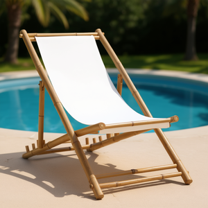 Chaise longue pliante en bambou blanc, taille moyenne, pliable, pour le bord de la piscine, mobilier d'extérieur - Product Image 2