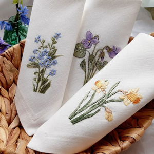 Pure <b>Embroidered</b> Cloth Napkins White Linen Fabric Table Napkin Dinner Restaurant Hemstitch Handkerchief Monogram from India - Product Image 2